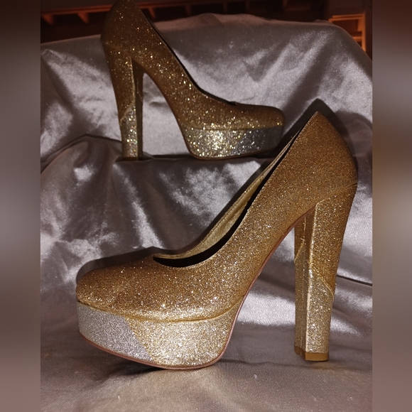 Naughty monkey gold glitter with some silver glitter chunky platforms 6 - Picture 2 of 12